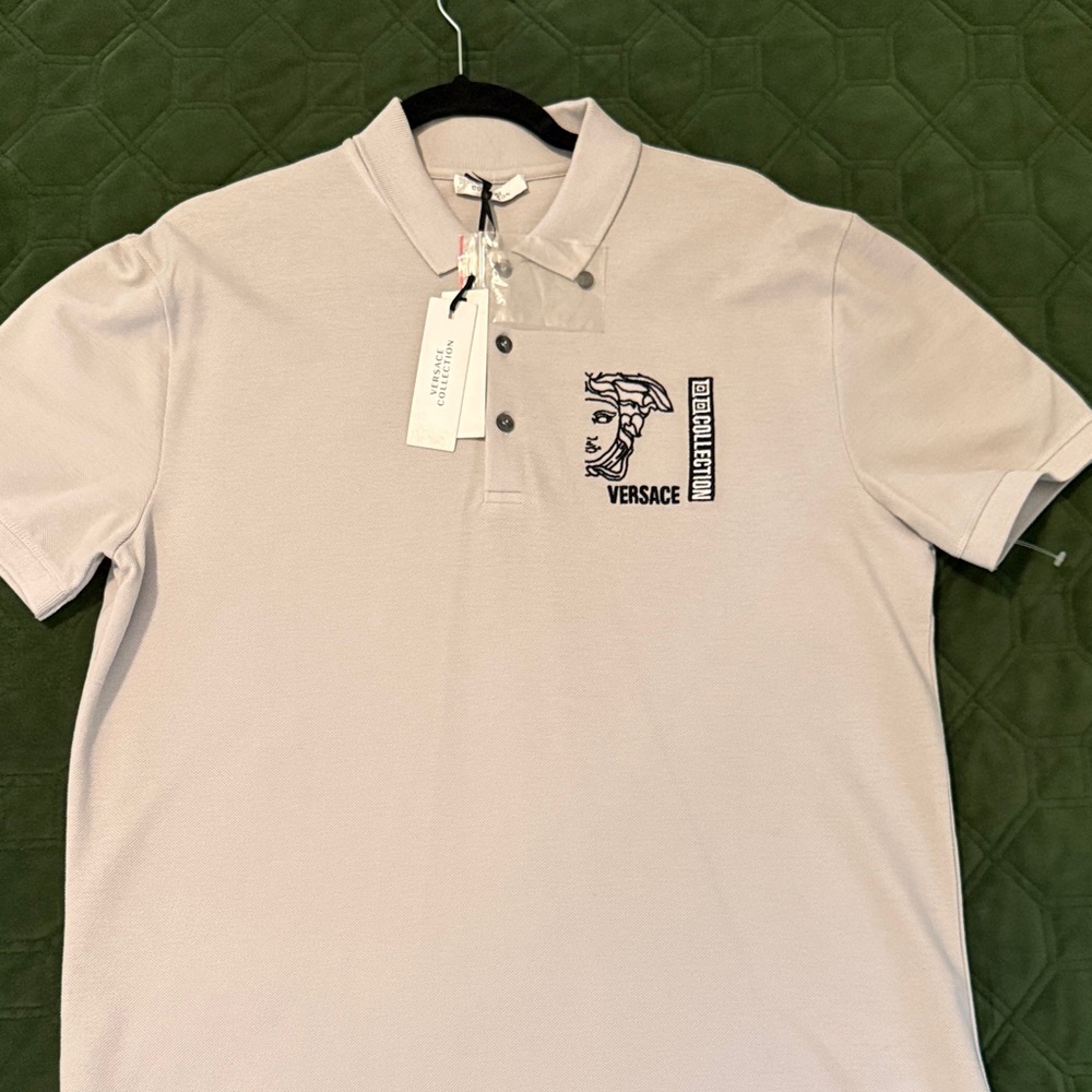 Versace Men's Beige Polo with Medusa Logo